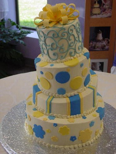 Flowers & Butterflies Blue & Yellow Wedding Cakes
